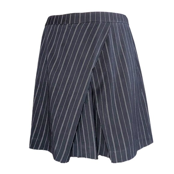 Banana Republic Mini Skirt Navy Blue Pinstripe Faux Wrap Sz 10 - Picture 1 of 9